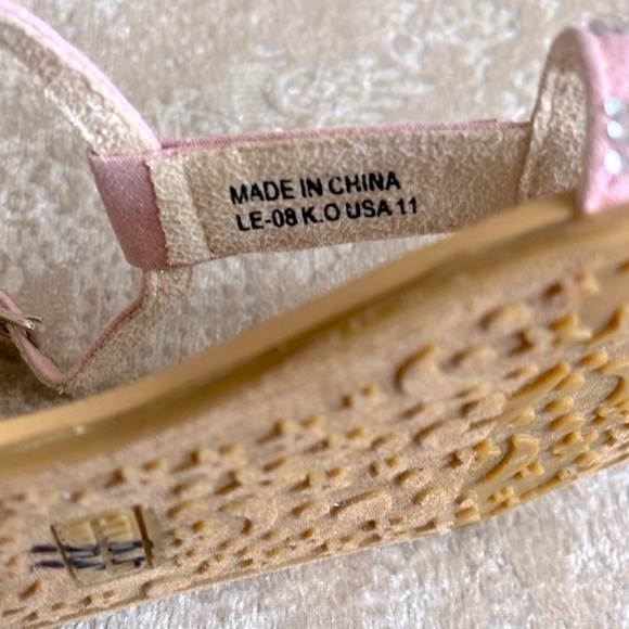 Brand New Stuart Weitzman Rose Pink Ankle Strap Padded Girls Sandals Beaded Gems - Picture 8 of 15
